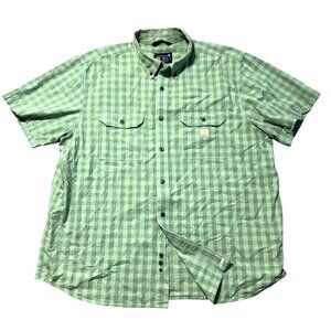 Carhartt Mens Sz 2XL Loose Fit Green Gingham Short Sleeve Button Down